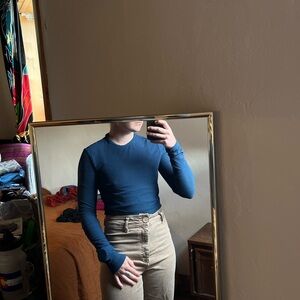 Basic Blue Long Sleeve Women's Top